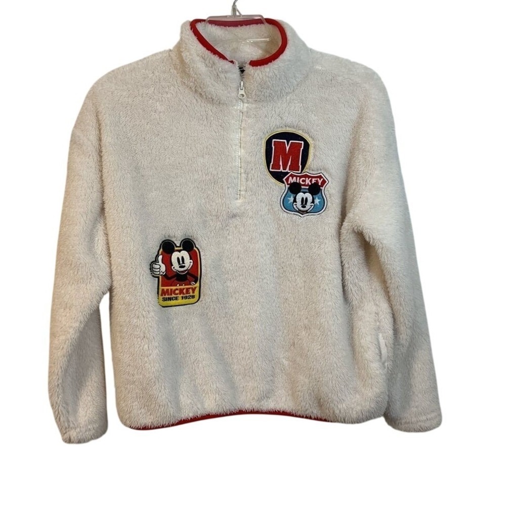 Disney Mickey Mouse Sherpa Quarter Zip Fleece Pullover White Juniors Small